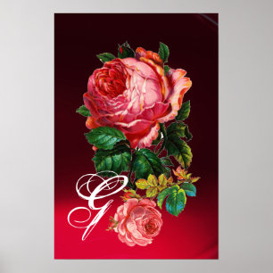 SCHÖNE ROSEN MIT INITIALEN IN ROSA POSTER