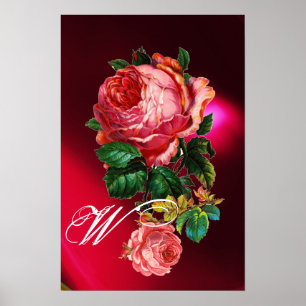 SCHÖNE ROSEN MIT INITIALEN IN ROSA POSTER