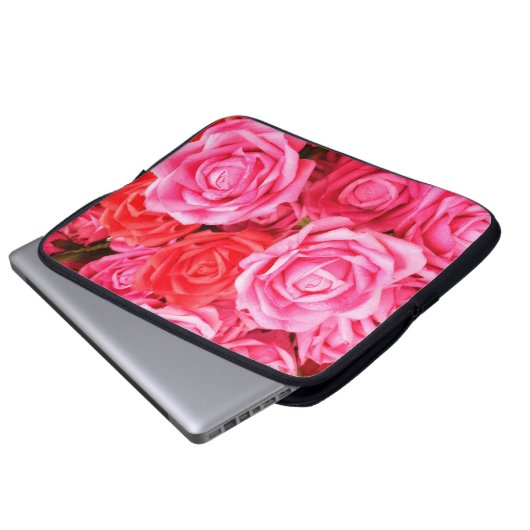 Schöne Rosen und Rosa Laptopschutzhülle (Vorne Knopf)