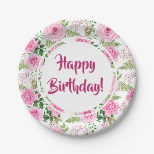 Schöne Roses Happy Birthday Pappteller