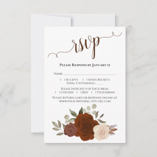 Schöne Rost Orange Rose Hochzeit RSVP Karte (Vorderseite)