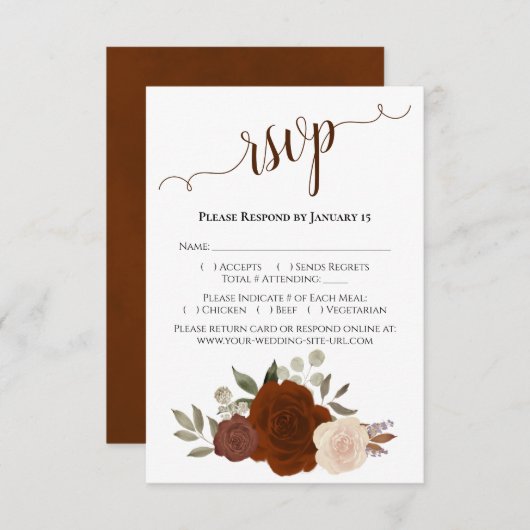 Schöne Rost Orange Rose Hochzeit RSVP Karte (Vorne/Hinten)