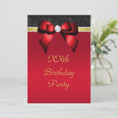 Schöne Rot-, Gold- und Black Jewel Geburtstag Einladung (Stehend Vorderseite)