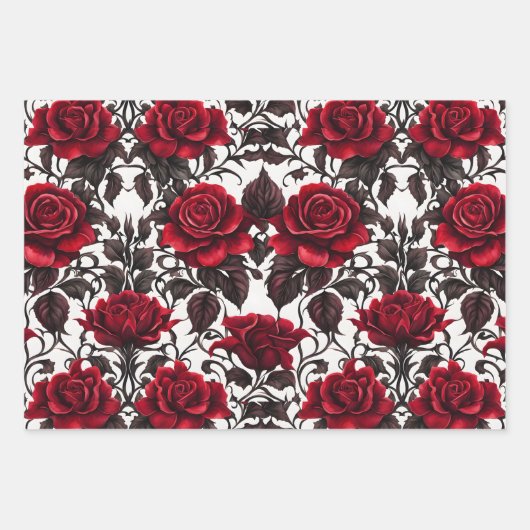 Schöne Rot-Gotik-Rose Geschenkpapier Set (Vorderseite)