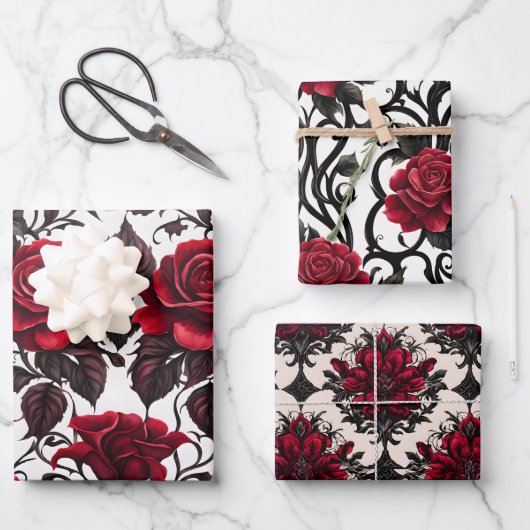 Schöne Rot-Gotik-Rose Geschenkpapier Set (Vorderseite)