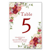 Schöne Rot-Rot-Rosa-Tischnummer Tischnummer (Vorderseite)