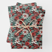 Schöne rot-weiß-grüne 3D Poinsettia Geschenkpapier Set (Beispiel)