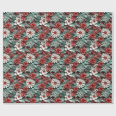 Schöne rot-weiß-grüne 3D Poinsettias Geschenkpapier (Flach)