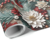 Schöne rot-weiß-grüne 3D Poinsettias Geschenkpapier (Rolleneckpunkt)