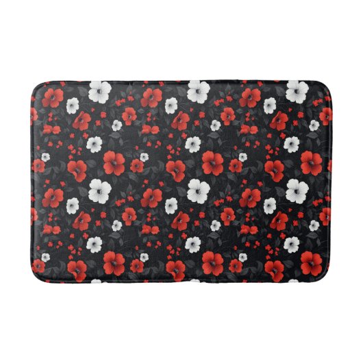 Schöne Rot-Weiß-Rose Schwarzer Hintergrund Badematte (Vorderseite)
