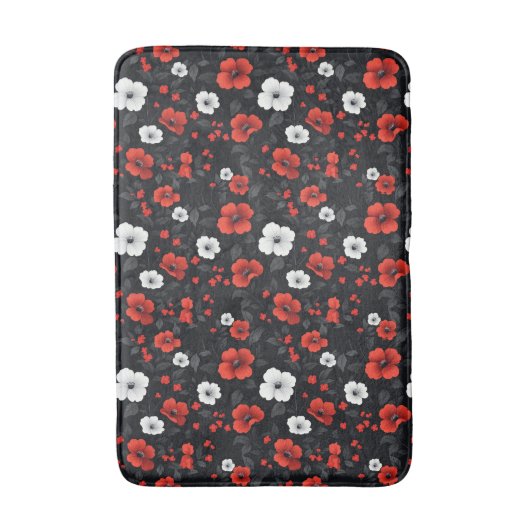 Schöne Rot-Weiß-Rose Schwarzer Hintergrund Badematte (Vorderseite Vertikal)