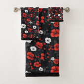 Schöne Rot-Weiß-Rose Schwarzer Hintergrund Badhandtuch Set (Insitu)