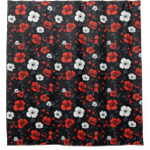 Schöne Rot-Weiß-Rose Schwarzer Hintergrund Duschvorhang (Vorderseite)