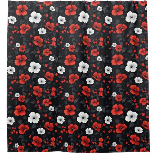Schöne Rot-Weiß-Rose Schwarzer Hintergrund Duschvorhang (Vorderseite)