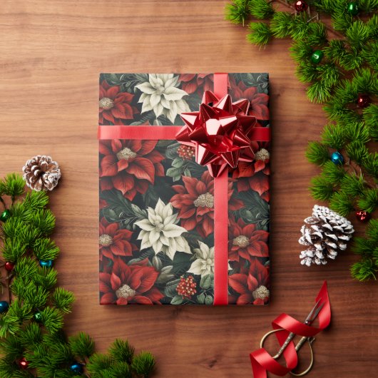 Schöne Rot Weiß und Grün Poinsettia Geschenkpapier (Feiertagsgeschenk)