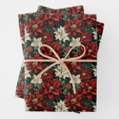 Schöne Rot Weiß und Grün Poinsettia Geschenkpapier Set (Beispiel)