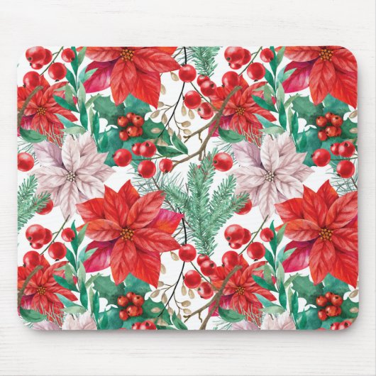 Schöne rot-weiße Weihnachtspoinsettie Mousepad (Vorne)