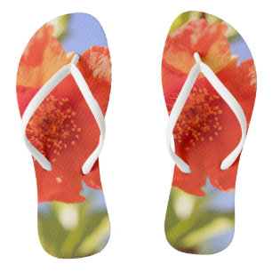 Schöne Rote Blume Blauer Himmel Flip Flops Badesandalen