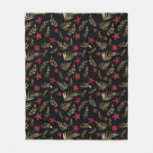 Schöne rote Blume goldfarbene Blätter schwarz el e Fleecedecke (Vorderseite)