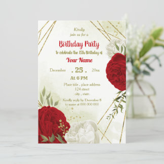 Schöne rote Blume Grün Blätter Geburtstag Einladung