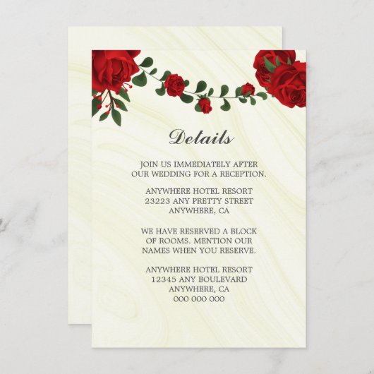 schöne rote Blume, Gründetails Begleitkarte (Vorne/Hinten)