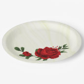 schöne rote Blume, grüne Blätter Pappteller (Schrägansicht)