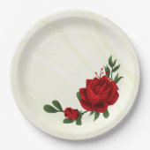 schöne rote Blume, grüne Blätter Pappteller (Vorderseite)