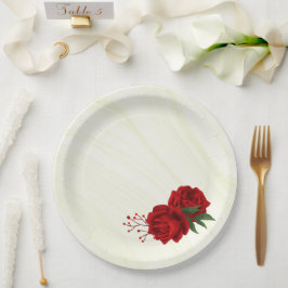 schöne rote Blume, grüne Blätter Pappteller