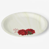 schöne rote Blume, grüne Blätter Pappteller (Schrägansicht)