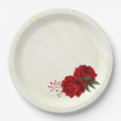 schöne rote Blume, grüne Blätter Pappteller (Vorderseite)