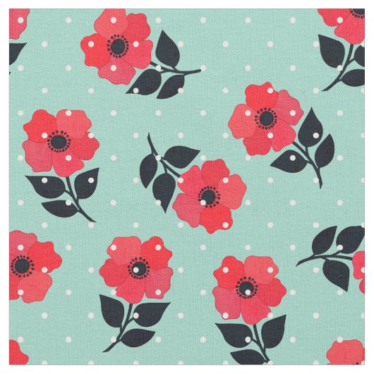 Schöne Rote Blume Polka Dots Muster Stoff (Nahaufnahme)