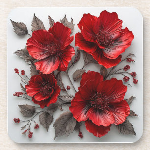 Schöne Rote Blume und Blätter Getränkeuntersetzer