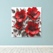 Schöne Rote Blume und Blätter Leinwanddruck (Insitu (Holzboden))