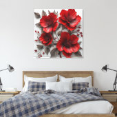 Schöne Rote Blume und Blätter Leinwanddruck (Insitu (Schlafzimmer))