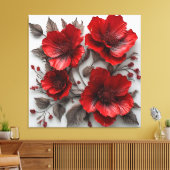 Schöne Rote Blume und Blätter Leinwanddruck (Insitu (Wohnzimmer))