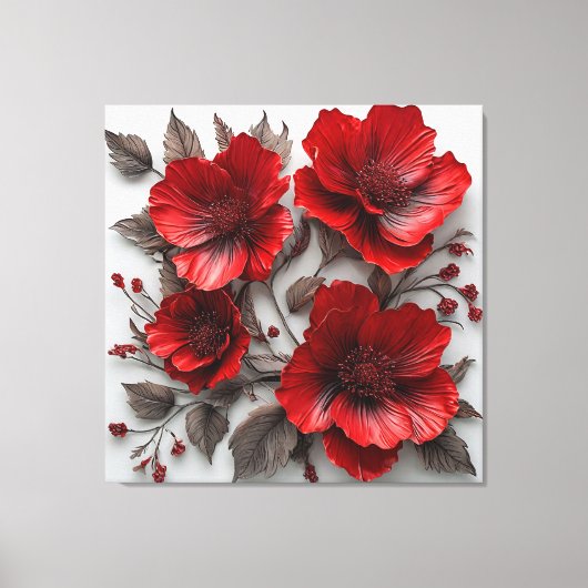 Schöne Rote Blume und Blätter Leinwanddruck (Vorderseite)