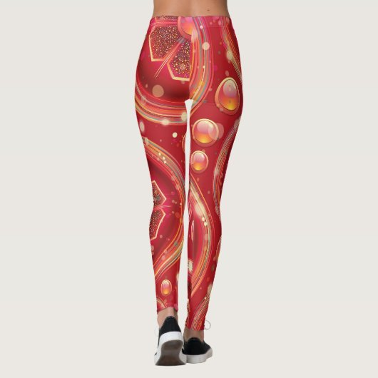 schöne rote Blume und Perlen Leggings (Rückseite)