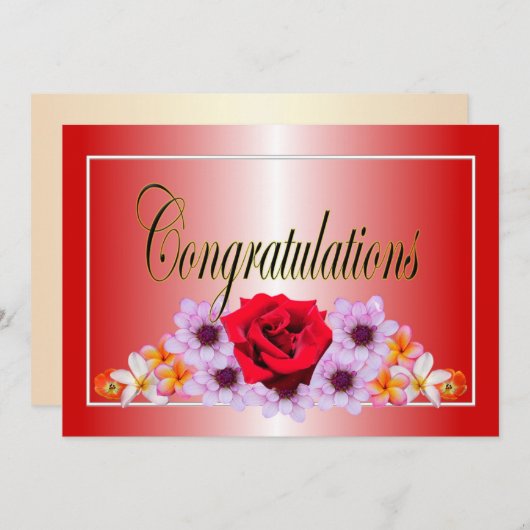 Schöne rote Blumen Design gratulieren Einladung (Vorne/Hinten)