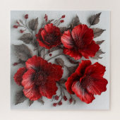 Schöne rote Blumen und Blätter Puzzle (Horizontal)
