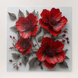 Schöne rote Blumen und Blätter Puzzle