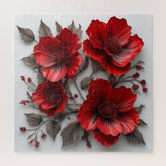 Schöne rote Blumen und Blätter Puzzle (Vertikal)