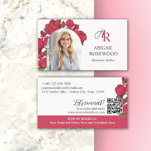 Schöne rote Blumenmonogramm-Romantik-Autorin Visitenkarte