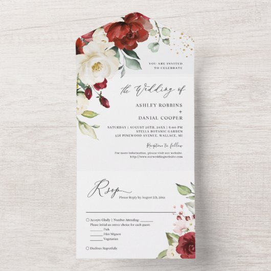 Schöne Rote Blüte Einfache Hochzeit All In One Einladung (Innen Boden)