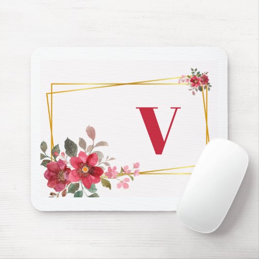 Schöne Rote Blüte mit Goldrahmen Monogram Mousepad (Mit Mouse)