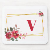 Schöne Rote Blüte mit Goldrahmen Monogram Mousepad (Vorne)