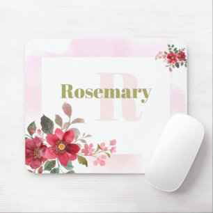 Schöne Rote Blüte mit rosa Border Monogramm Mousepad