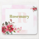 Schöne Rote Blüte mit rosa Border Monogramm Mousepad (Vorne)