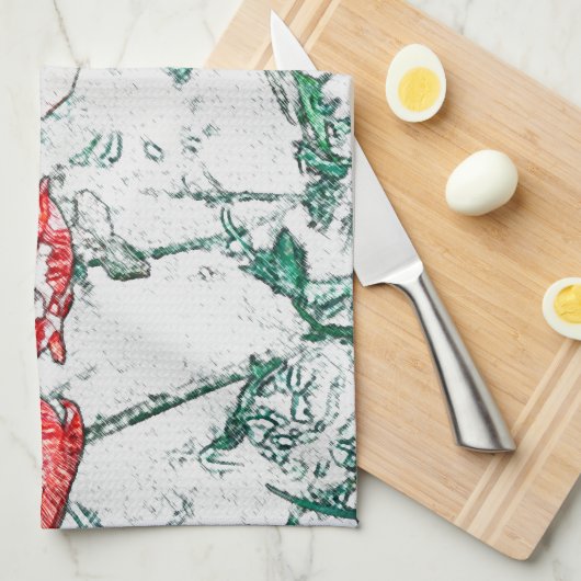 Schöne Rote Drei-Poppy-Blume Sketch Geschirrtuch (Viertel Falte)