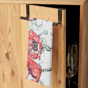 Schöne Rote Drei-Poppy-Blume Sketch Geschirrtuch