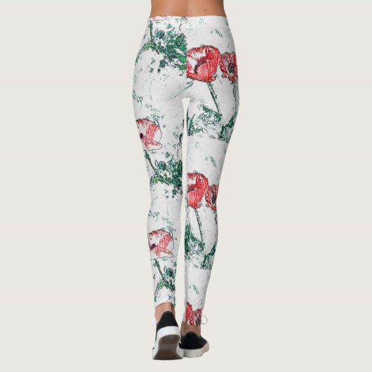 Schöne Rote Drei-Poppy-Blume Sketch Leggings (Rückseite)